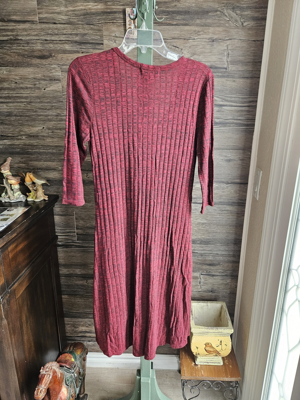 Pink Rose Long Ribbed Button-Front Dress in Burgundy - Picture 2 of 4